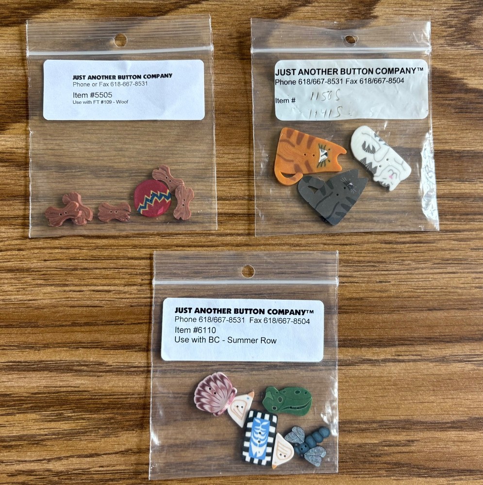 Just Another Button Company ~ Cats ~ Dog Bones ~ Chick ~ Frog ~ Shell ...