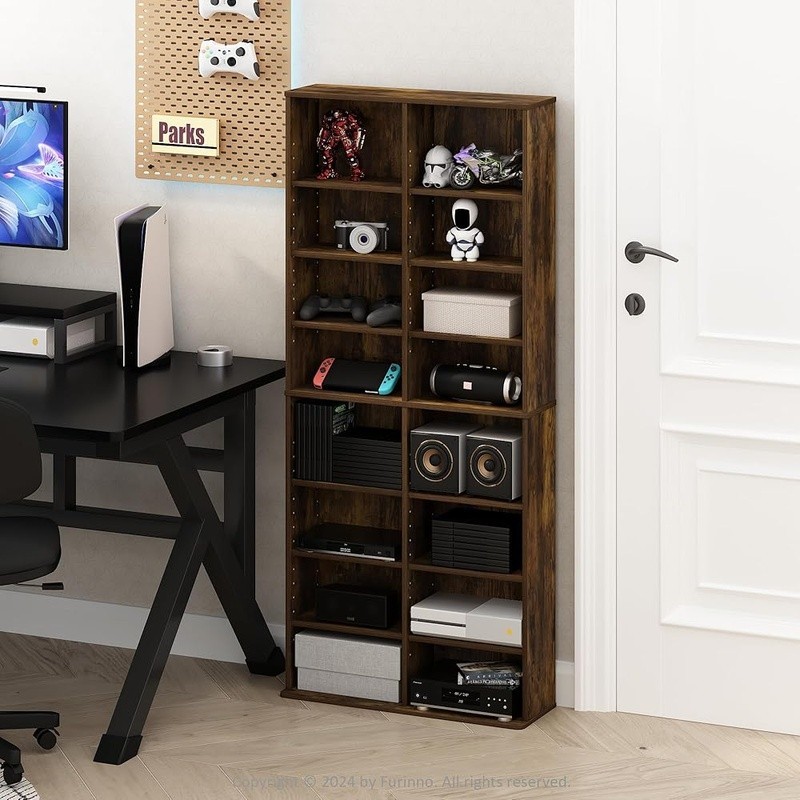 16-Shelf Media Storage Rack Adjustable DVD CD Blu-ray Game Case Organizer New