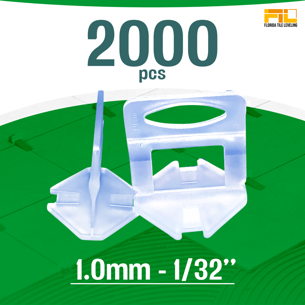 Tile Leveling System Clips Spacers 1.0mm - 1/32 - 2.000pcs