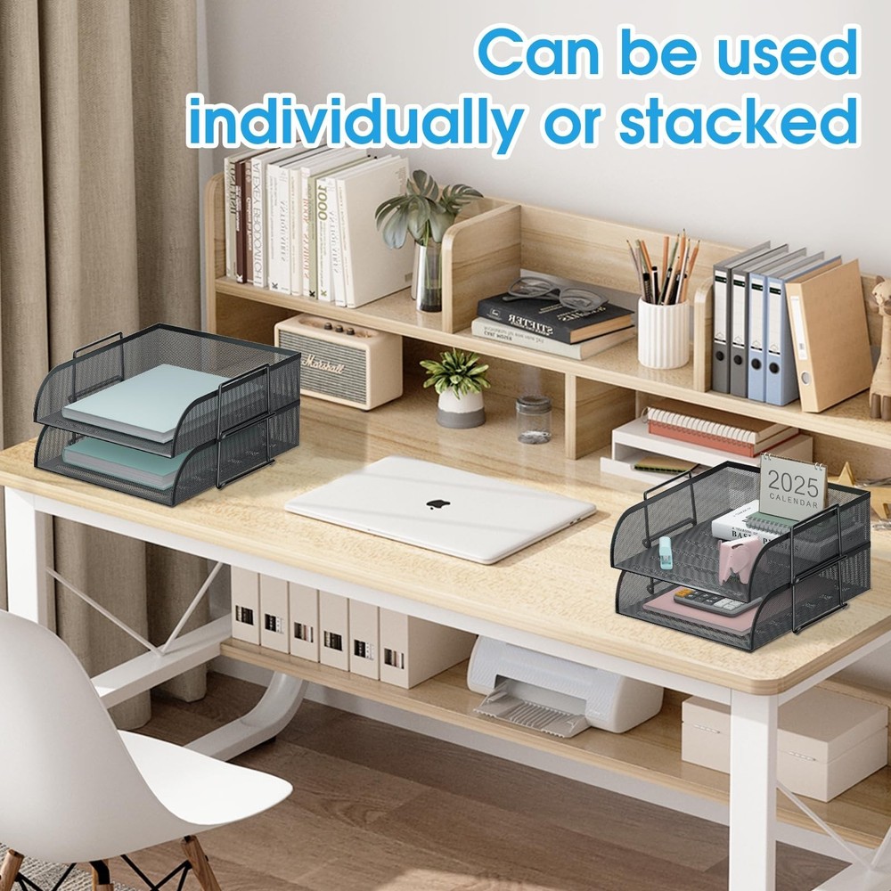 4 Tier Stackable Paper Tray Organizer for Desk, Office Desk Accessories, Pape...