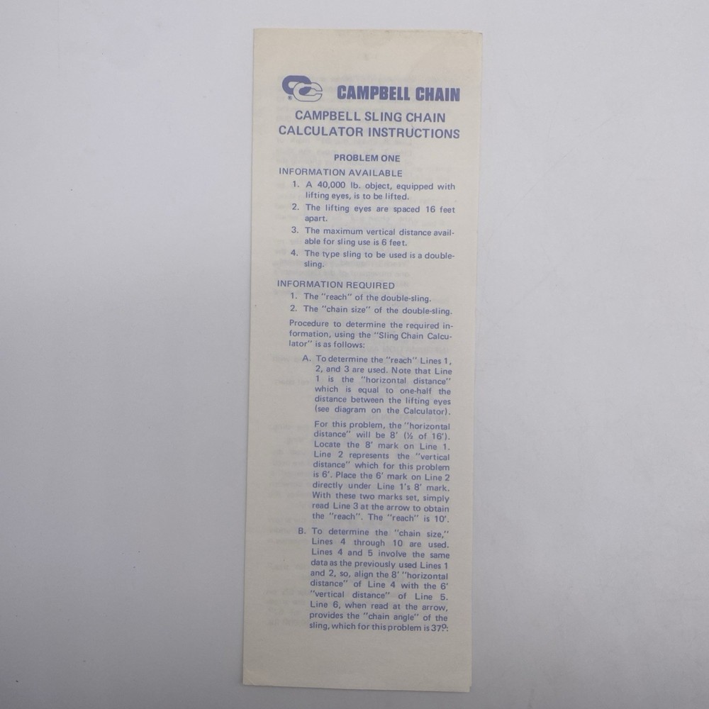 Campbell Chain Company Chain Sling Calculator