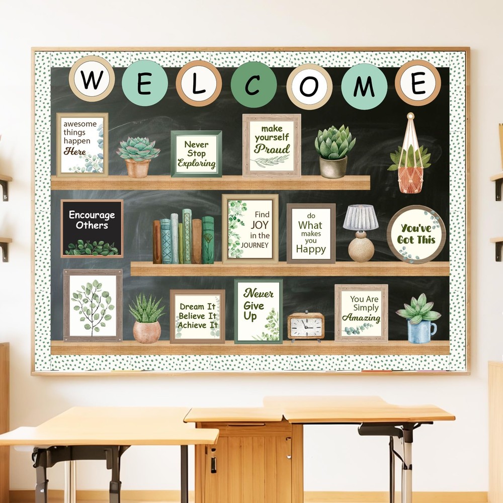 Welcome Back to School Bulletin Board Decorations, Eucalyptus Classroom Decor...