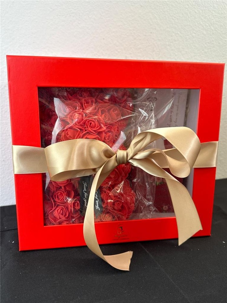 ^ AINYROSE Rose Bear Gift Box w/ Silver Necklace NEW