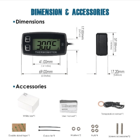 Digital Engine Temperature Gauge,Over-Temperature Alert,Backlight For Motorcycle