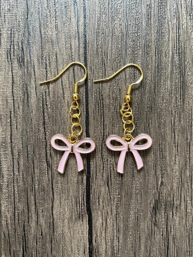 Handmade Small Pink Bow Charm Earrings