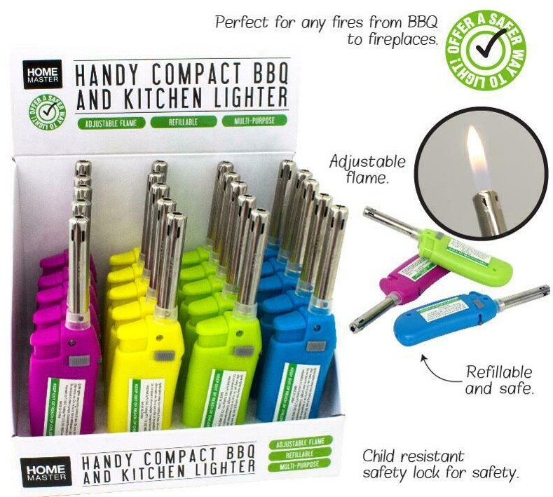 Handy Compact BBQ Kitchen Lighter Fire Refillable Adjustable Flame Butane Gas