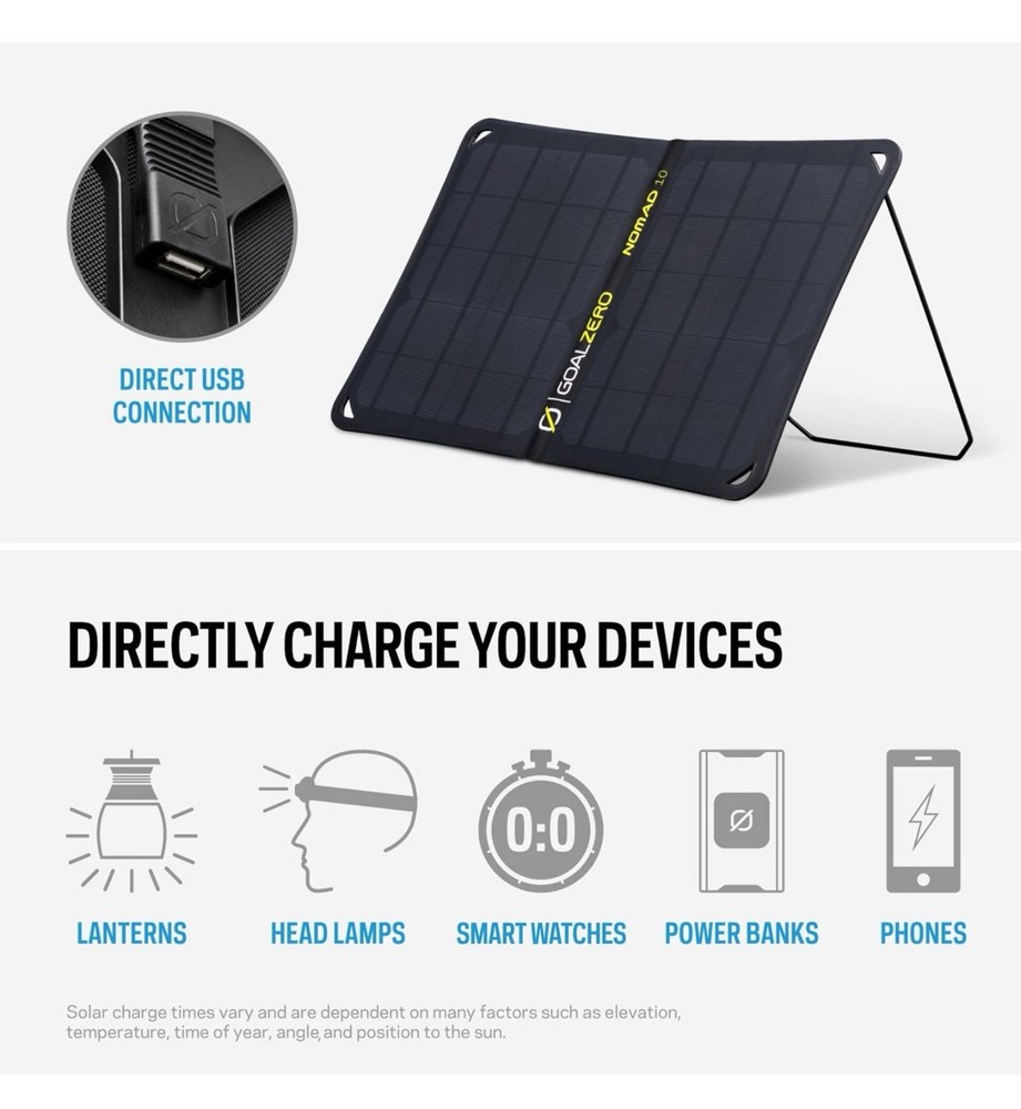 Goal Zero Nomad 10, Foldable Monocrystalline 10 Watt Solar Panel with USB Port