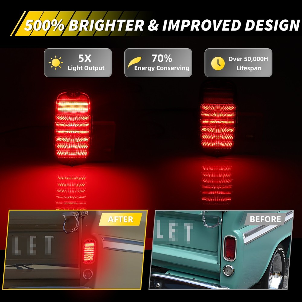 2 Smoke Red LED Rear Tail Light Lenses For 60-66 Chevy/GMC Fleetside PickupTruck