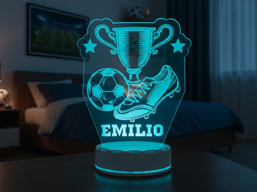 Personalized Soccer Trophy Night Light - Custom LED Lamp for Player Gift