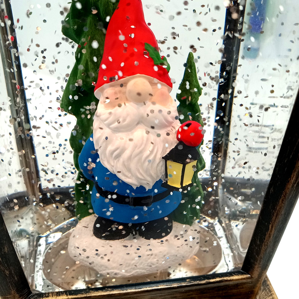 Lighted Christmas Gnome Lantern With Motion Glitter Water