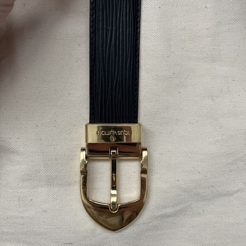 AUTH LOUIS VUITTON ADJUSTABLE EPI LEATHER BELT PREOWNED BOX BLACK