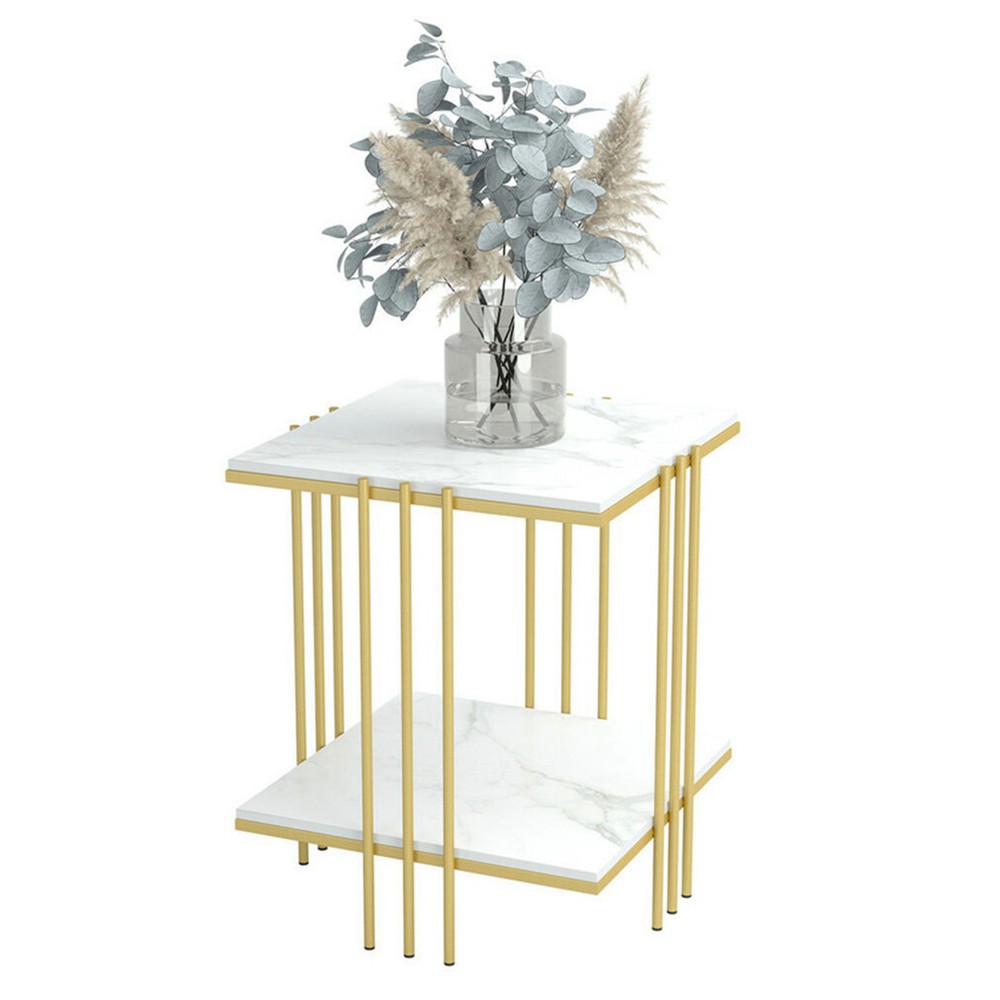 Double Tier Marble Sofa End Table Bedside Tables Storage Nesting Table Furniture