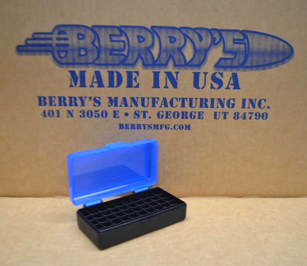 9mm / .380 10 x 50 ROUND PLASTIC AMMO BOXES (BLUE / BLACK)