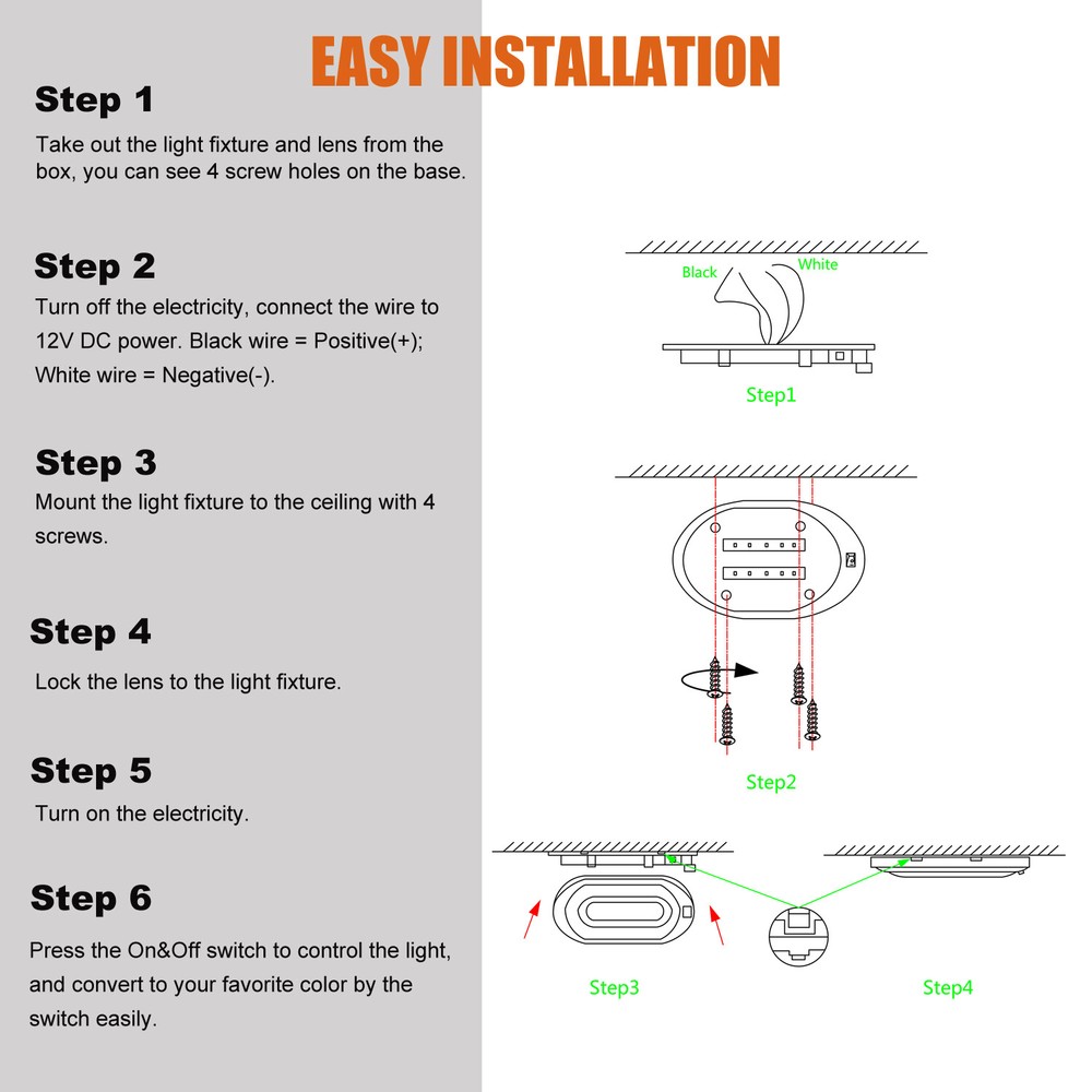 6" RV LED 12V Pancake Light Interior Lighting Ceiling Dome Lamp Camper Trailer