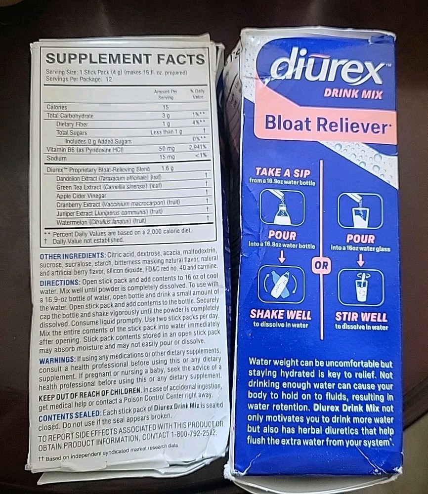 (2) Diurex Bloat Reliever Drink Mix (12 Packets Each)