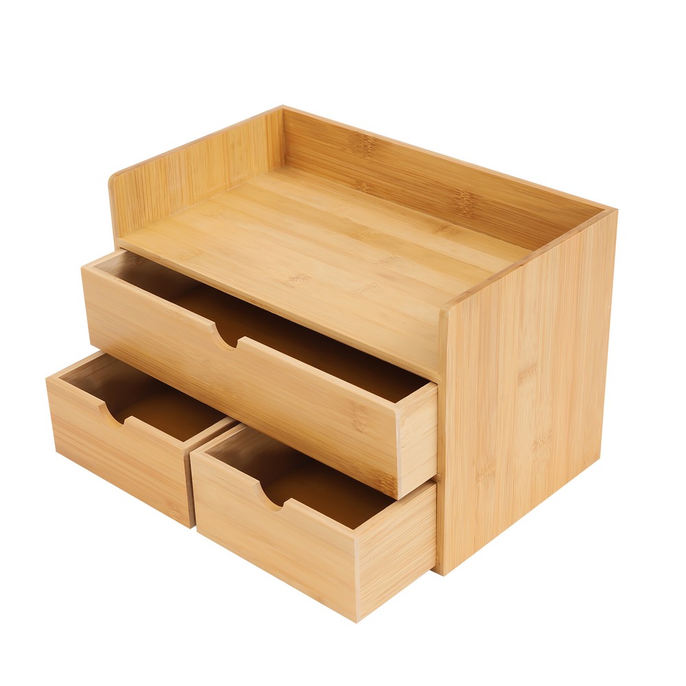 Bamboo Desk Organizer Drawer Tabletop Storage Organization Box Home Office