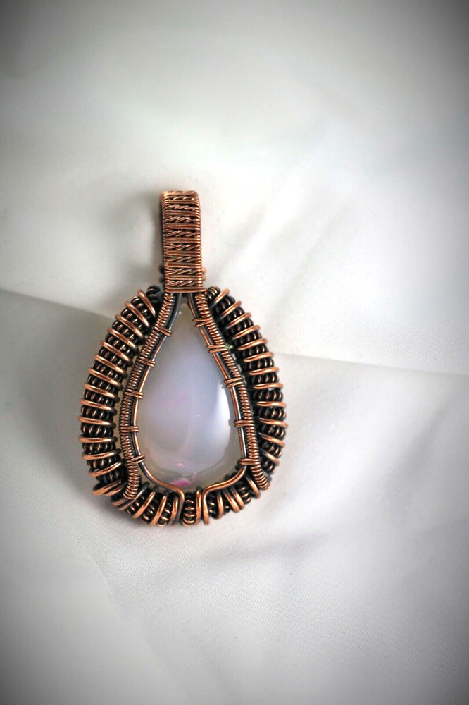 Copper Wire Wrap Pendant Chalcedony Elegant Handcrafted