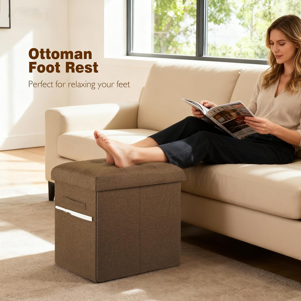 Storage Ottoman Cube, 61L Slim Tall Foldable Foot Rest with Thicker Foam Padded