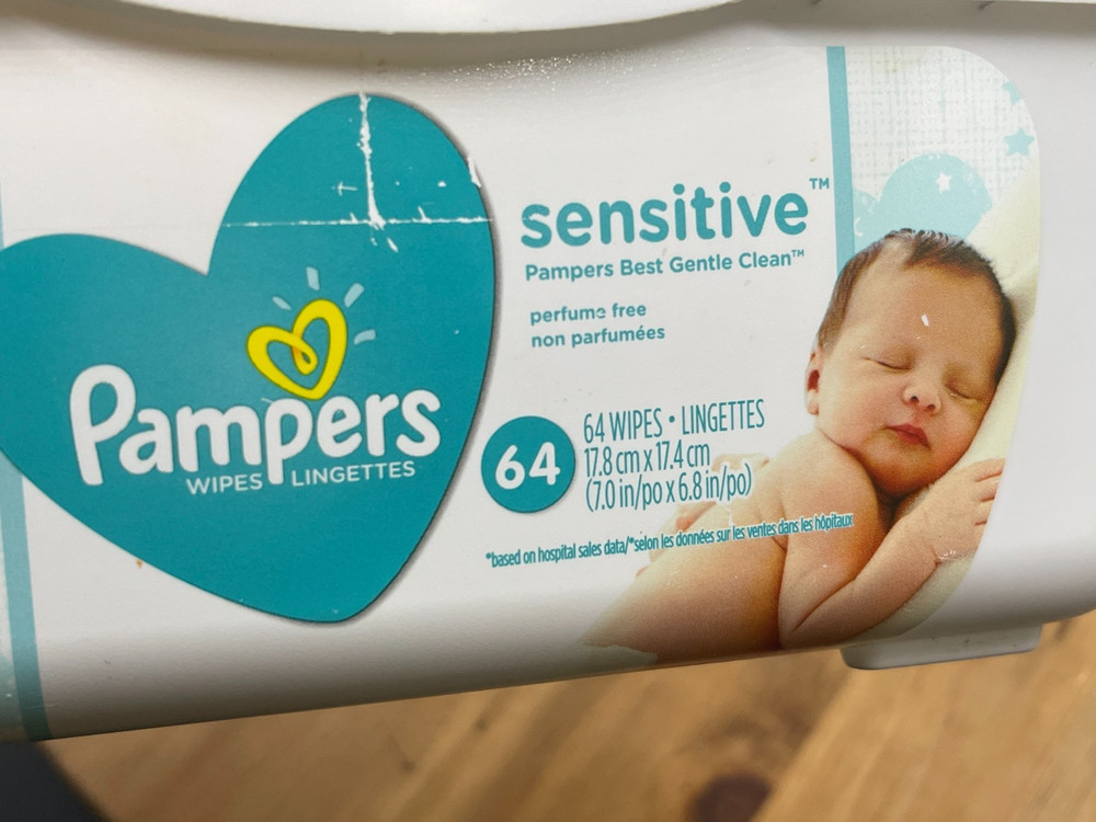 Pampers Sensitive Baby Wipes Plastic Pop Up Refillable Container 64 Count EMPTY