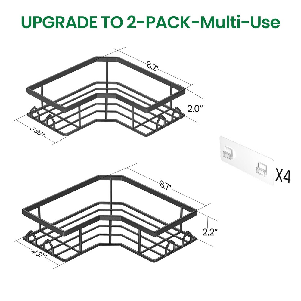 QHMCHLDZ Adhesive Shower Caddy, 2 Pack Corner Bath Organizer, 2 Pack, Black