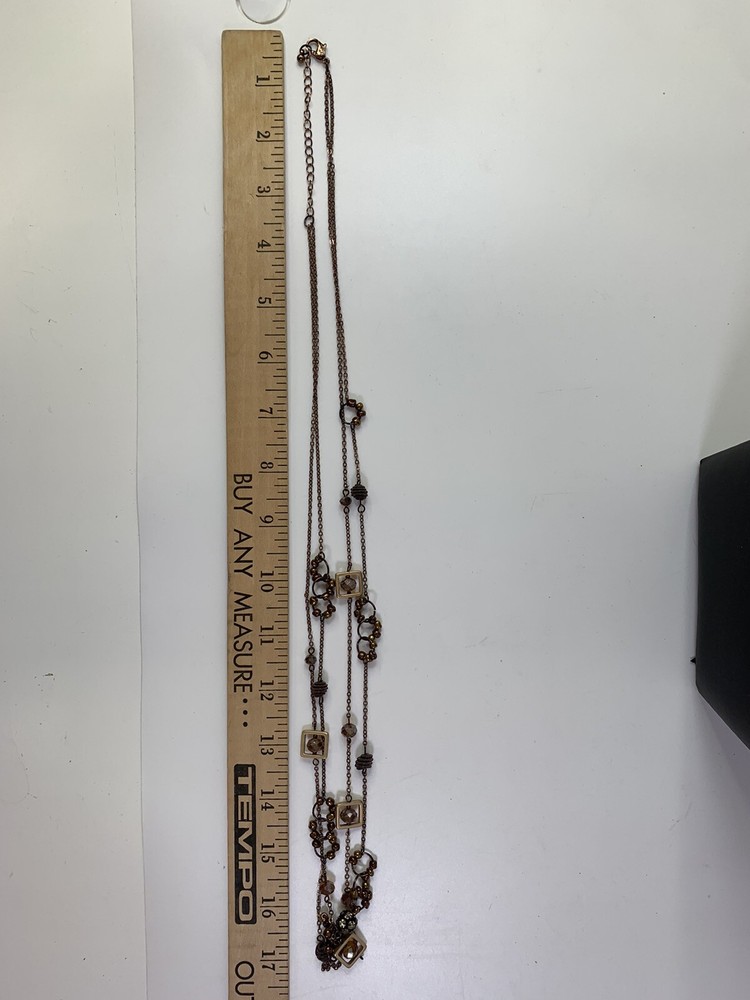 Multi-Strand Gold TONE Chain Amber Bead Necklace