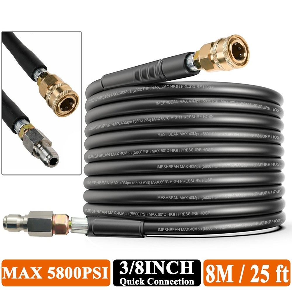 25FT 5800 PSI High Pressure Power Washer Hose 3/8" Quick Connection Extension