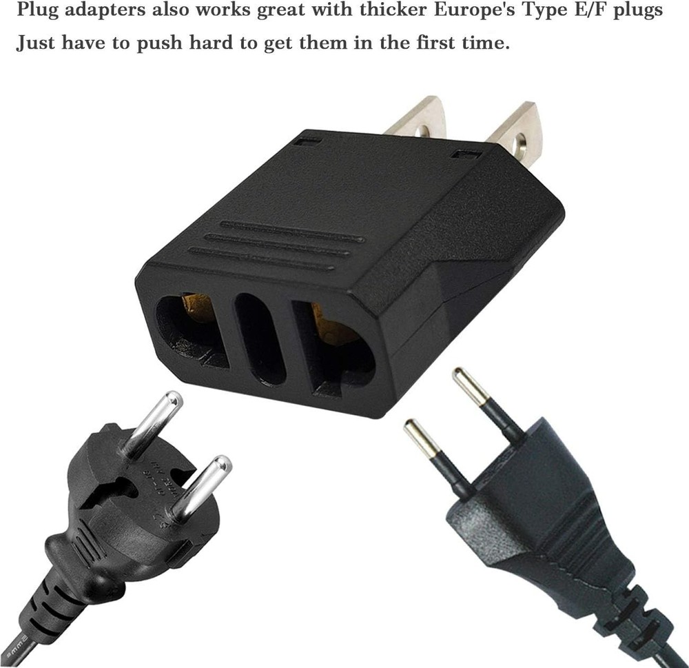 European to Plug Adapter, Black, 2-Pack, Type E/F to Type A/B, Fireproof, C...