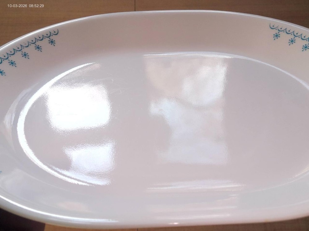 1 Corelle Corning Ware Blue Snowflake Oval Serving Platter 10" X 12"