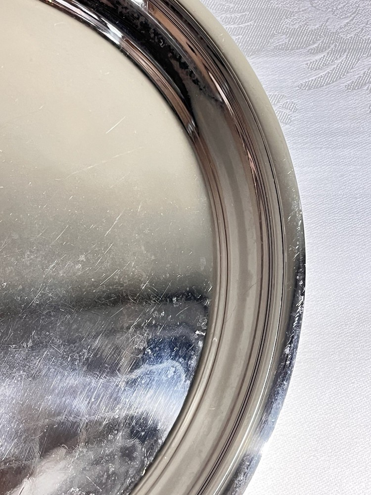 La Pierre Solid Sterling Silver Round Tray 549 Grams. 11" Diameter W/Monograms