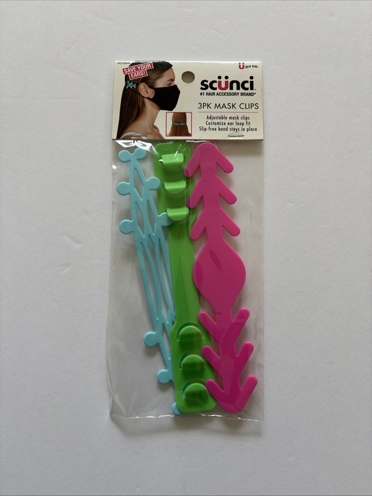 Scunci Adjustable Ear Strap Saver, Extender Holder, Comfortable Band Clip (3pc)