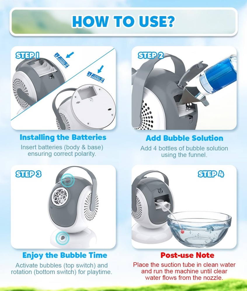 Bubble Machine - Automatic Bubbles Blower for Kids, Toddlers - 360° Rotation & 7