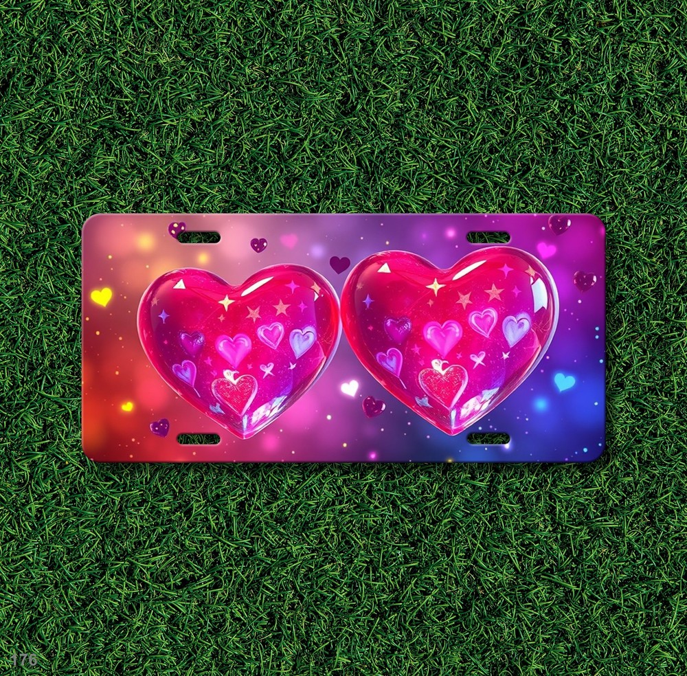 Bold Hearts License Plate Personalized Front Bumper Plate Gift Idea