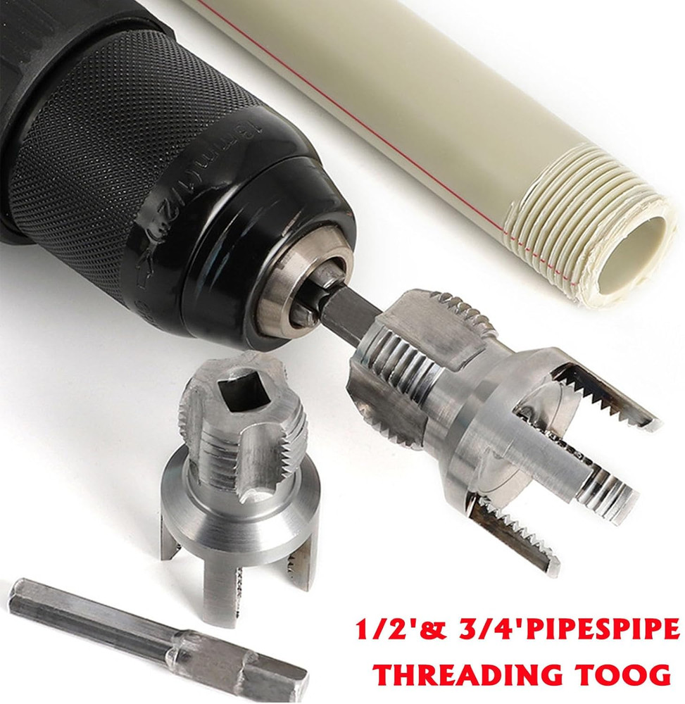 PVC Pipe Threader Kit 3 Piece Set 1/2 3/4 1 NPT Sizes Dual-Function Intern