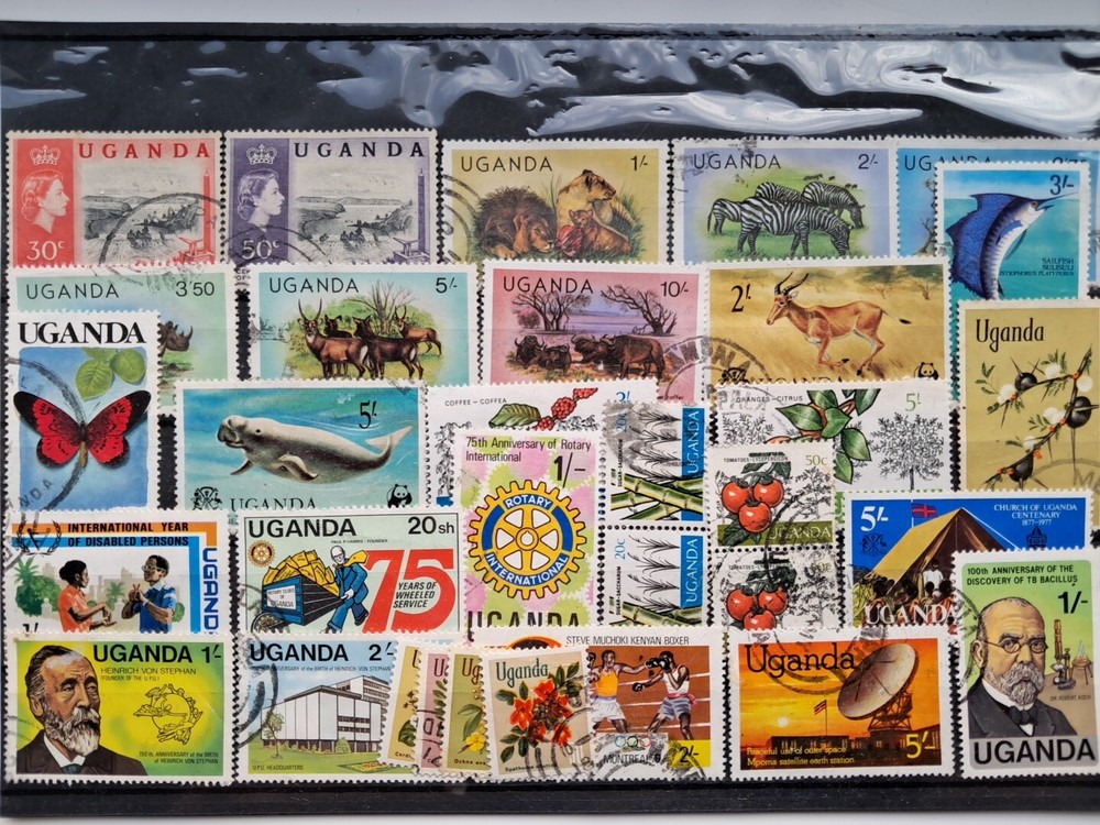 stamps Uganda stock cards & Olympic 1980 mini sheet