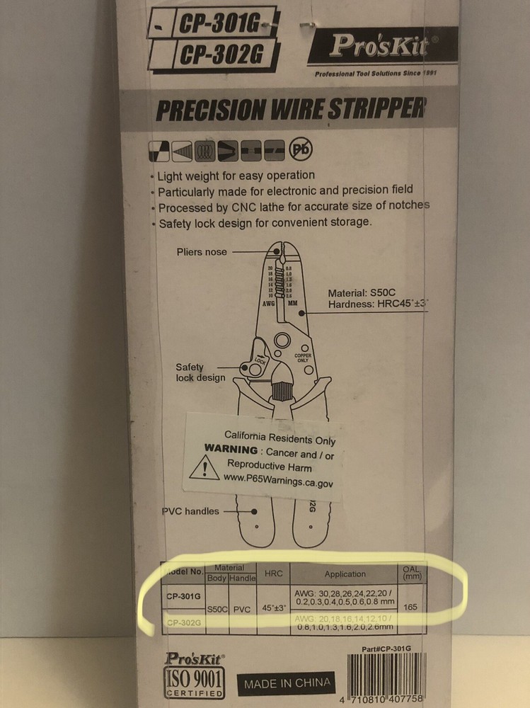 Eclipse Tools CP-301G Pro'sKit Precision Wire Stripper, 30-20 AWG