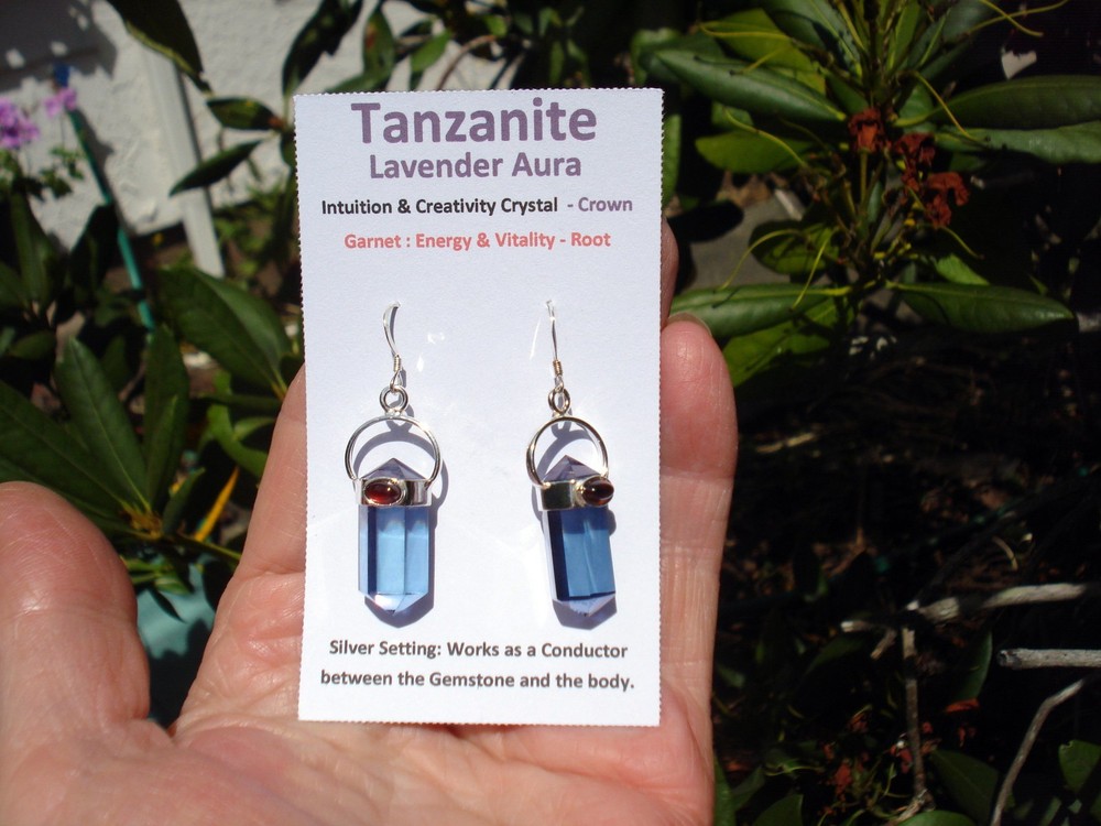 Tanzanite Lavender Aura Quartz+Ruby Red Garnet Silver Earring!-Spring Recharge!
