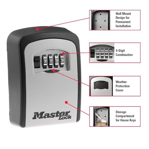 Master Lock Wall Mount Key Lock Box, 5 Key Capacity, Black 5401EC