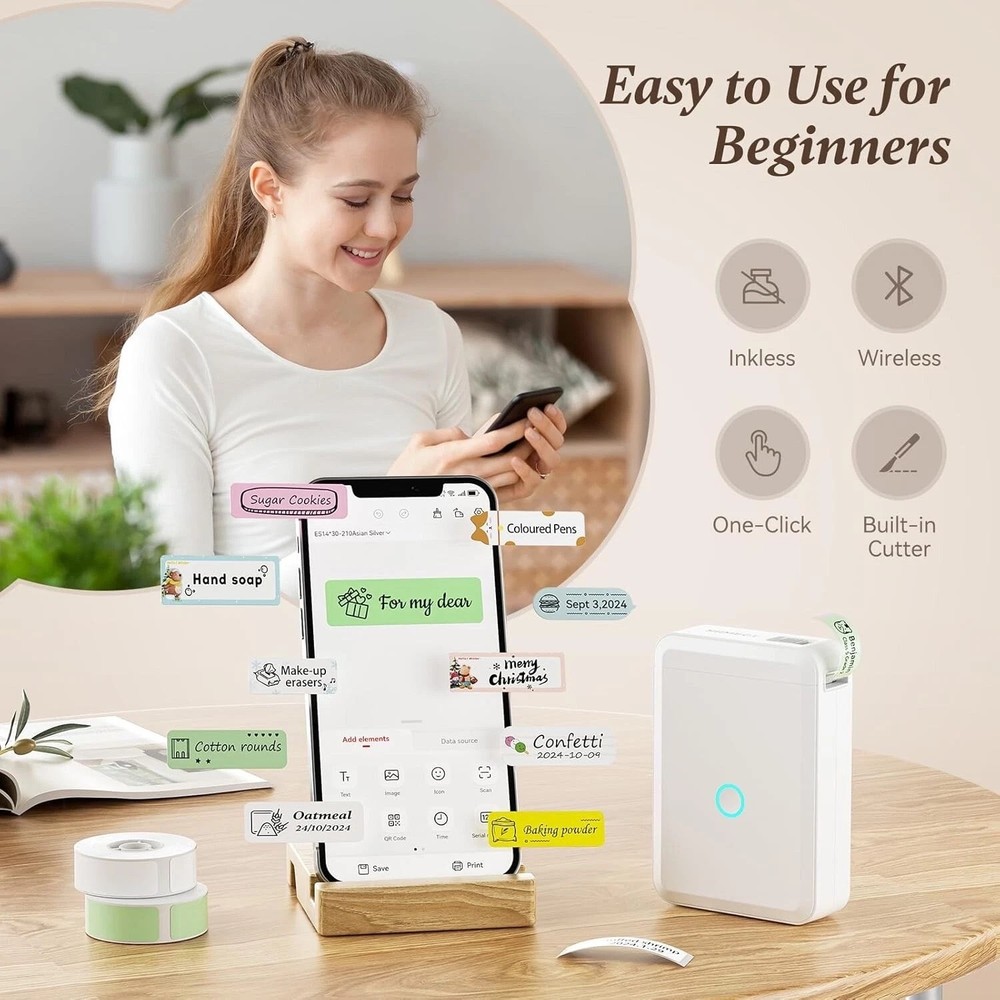 NIIMBOT D110 Label Maker Machine with Tape Small Printer Bluetooth Connection