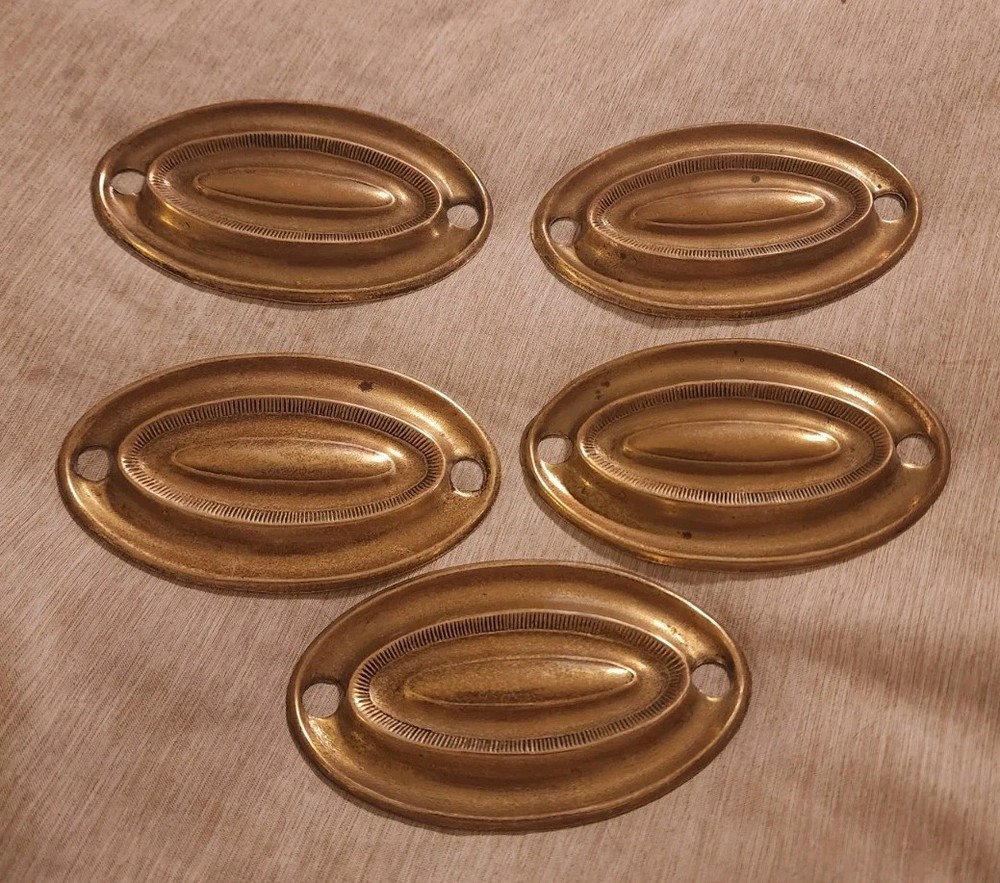 Antique Bronze Oval Drawer Pulls Hepplewhite Set Of 5