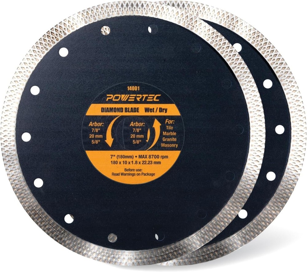 Diamond Saw Blades 7" 2-Pack for Tile, Granite, Marble, and Masonry Work