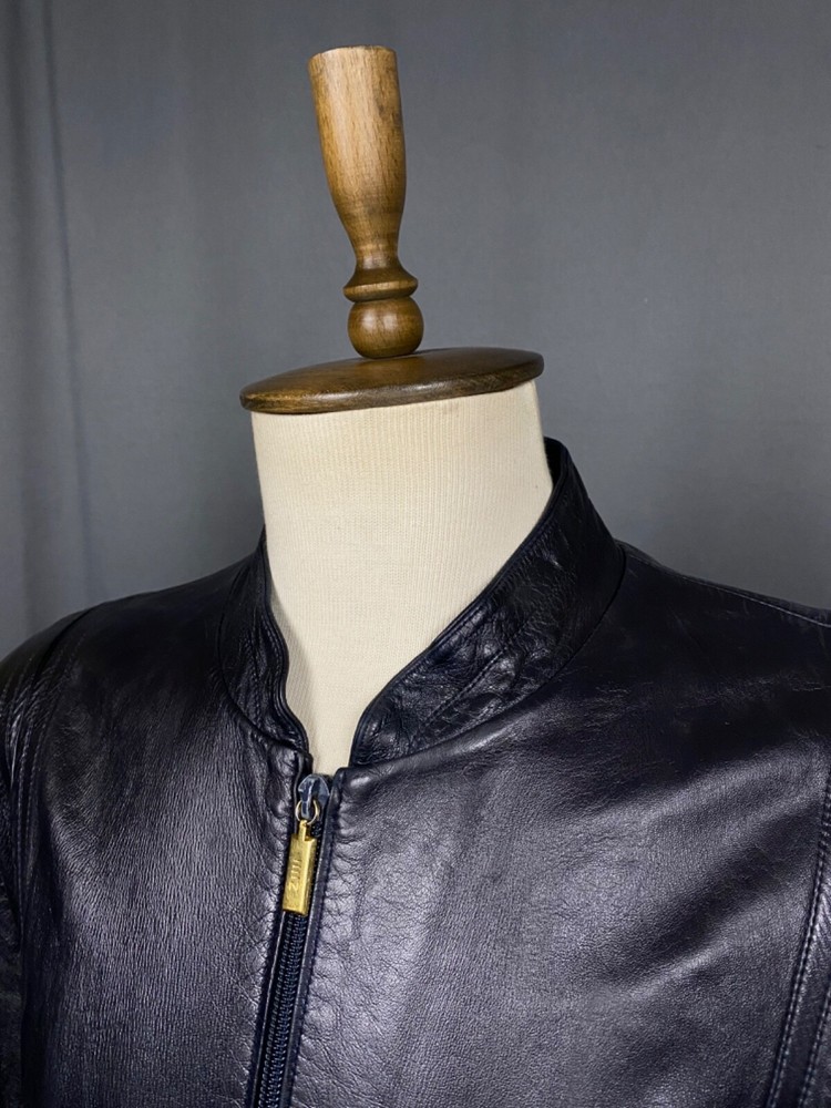 Zilli Men's Blue Leather Silk Paisley Lining Bomber Jacket Size 54