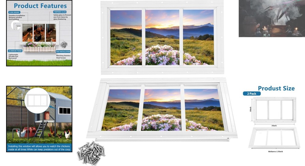 Durable 10X18 Inch Transom Windows - 2 Pack with Tempered Glass & Screws