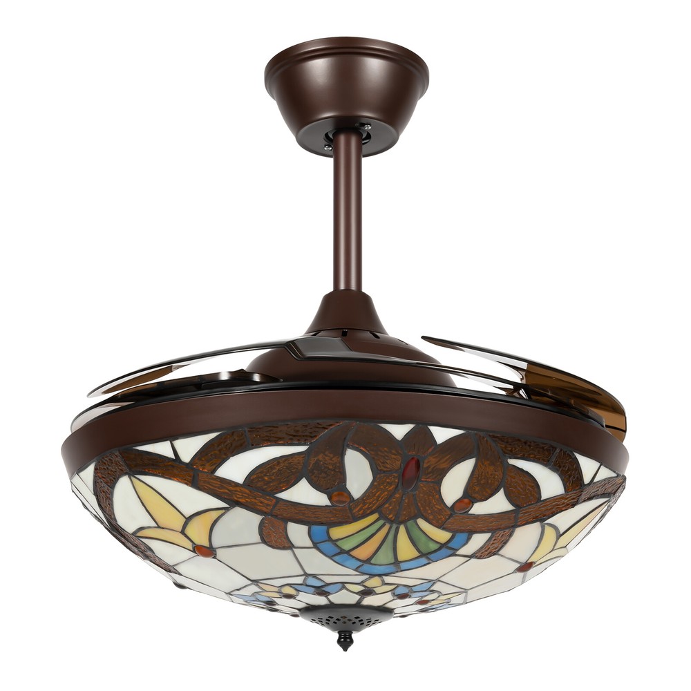 Tiffany Style 42" Chandelier Retractable Blade Ceiling Fan Light Remote Control