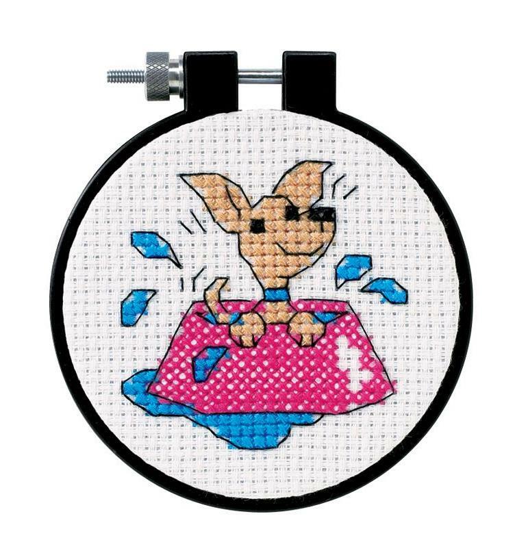 DIY Dimensions Perky Puppy Kids Beginner Counted Cross Stitch Kit w Frame