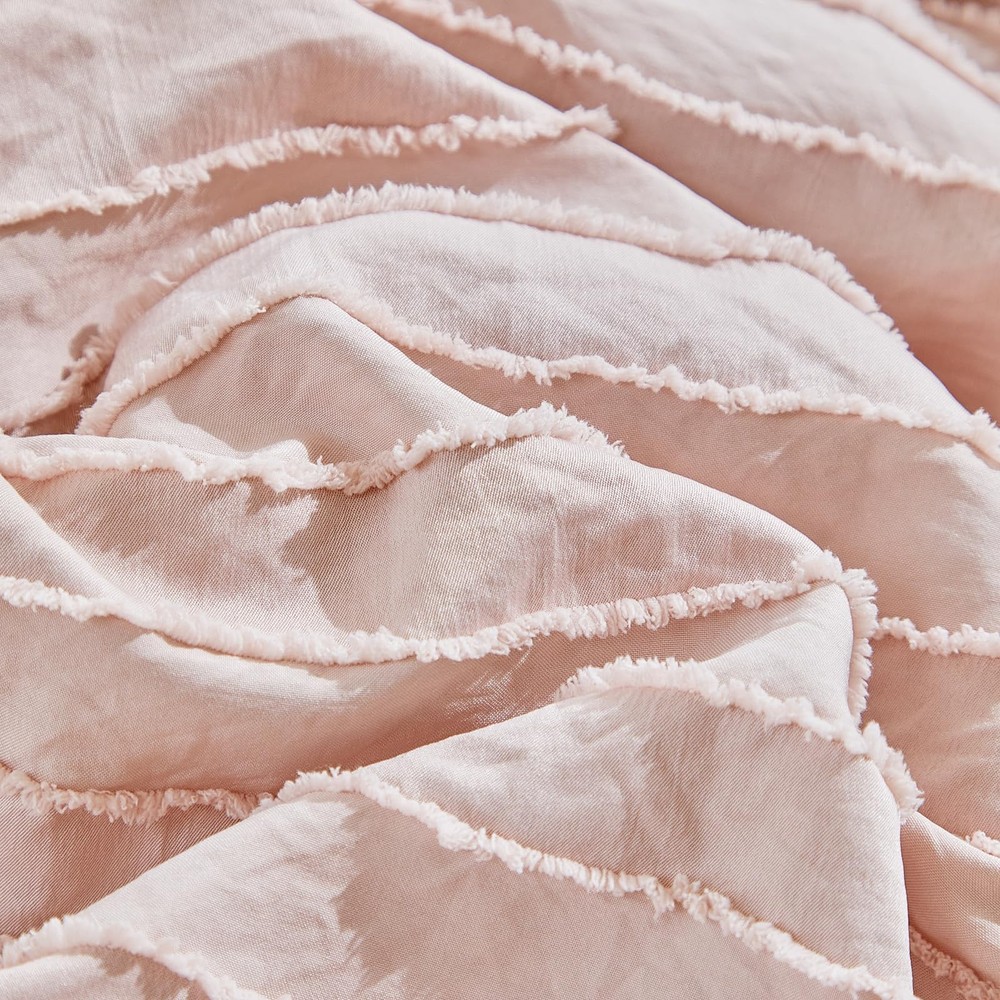 3 Pieces Tufted Stripes Crib Bedding Set with Ruffle Fringe, Pink Ruffled Com...