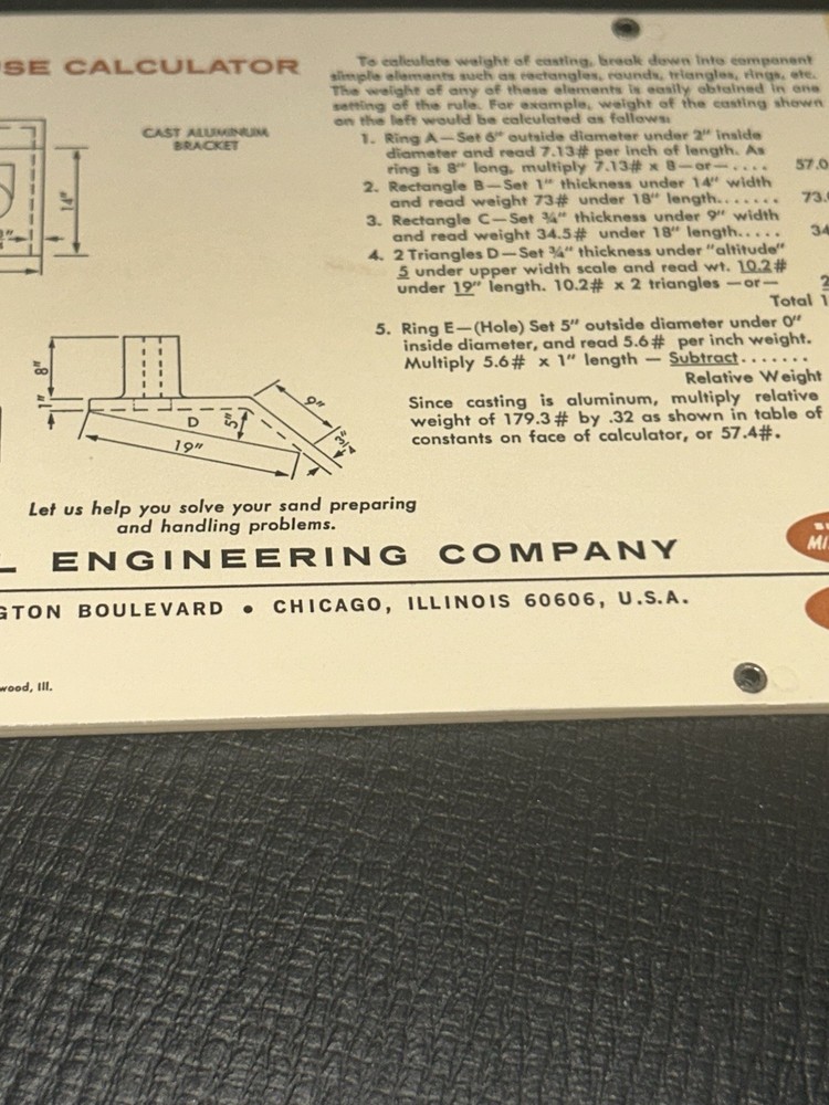 1966 Simpson Casting Weight Calculator National Engineering Co. Perrygraf