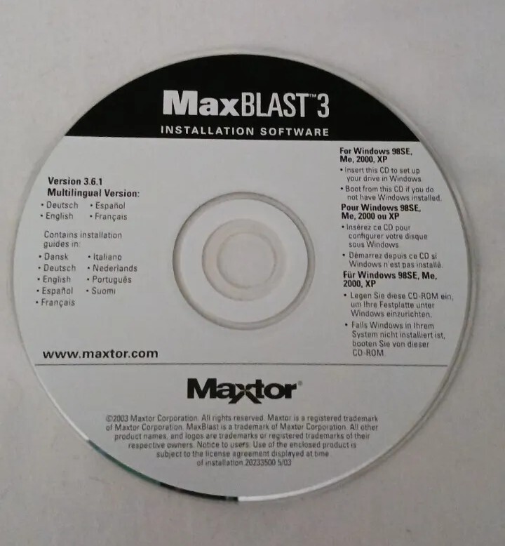 NEW Maxtor MaxBlast 3 Installation Software Version 3.6.1 Pc Computer CD-Rom