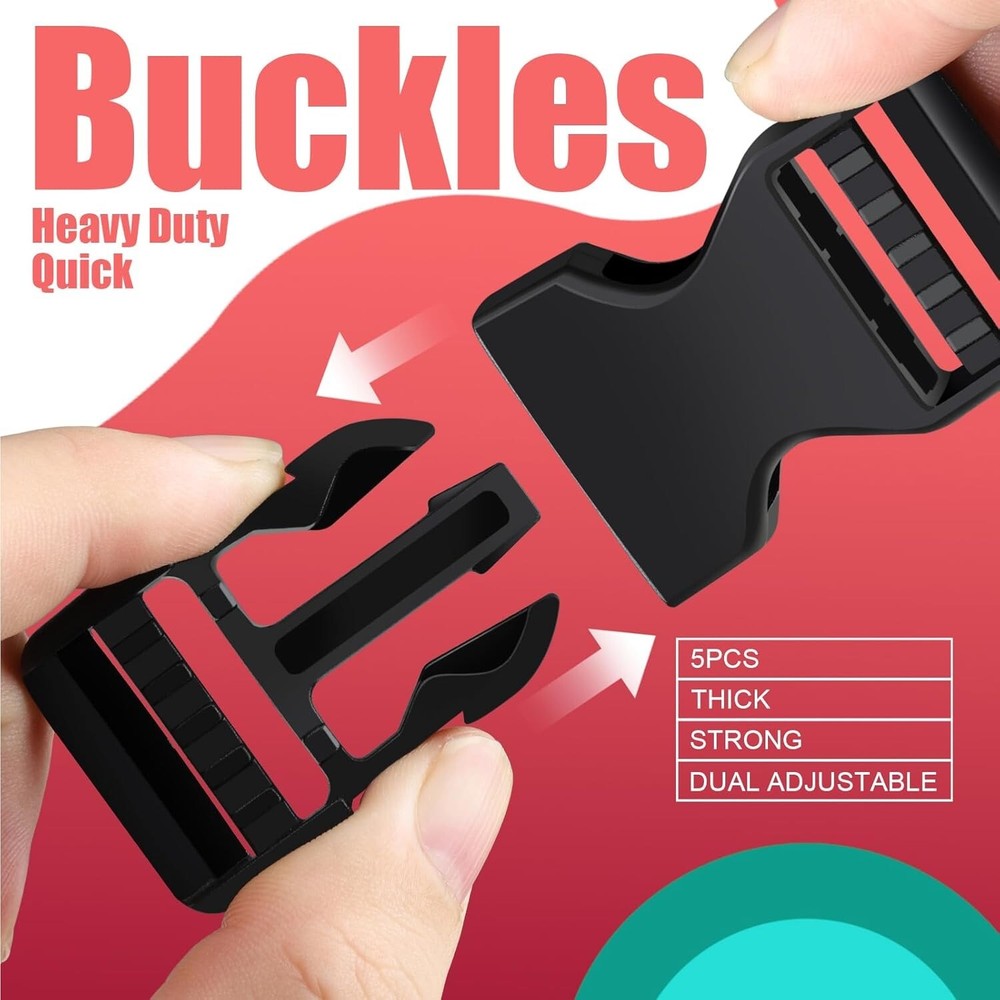 5Set Buckles for Nylon Webbing Straps 1", Quick Side Release Plastic Buckles Cli