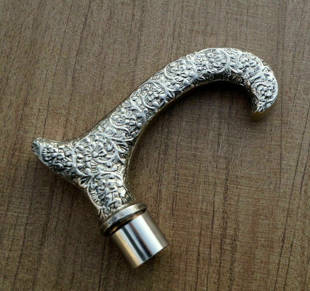 Vintage Style Designer Silver Brass Handle For Walking Stick Cane Handmade Gift