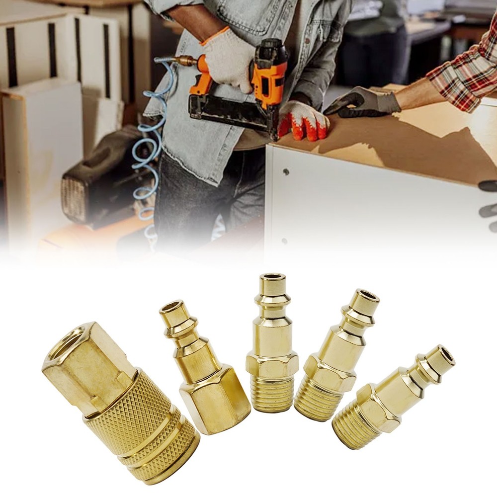 Sturdy Brass Quick Coupler Air Hose Connector Set for Compressor 5 Pcs Pack